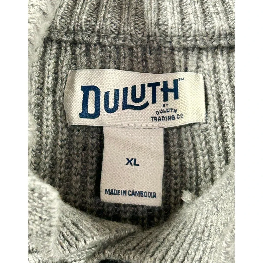 Duluth Burly Retirement Button Mock Sweater Men's Gray Pullover Heavy Waffle